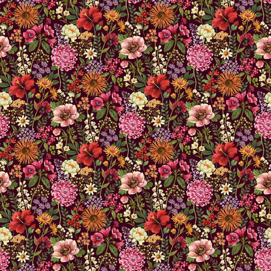 Botanica - Packed Floral in Maroon - Deborah Edwards & Kathryn Christenson - Northcott (Pre-order: Jan 2027)