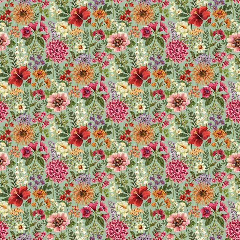 Botanica - Packed Floral in Seafoam - Deborah Edwards & Kathryn Christenson - Northcott (Pre-order: Jan 2027)