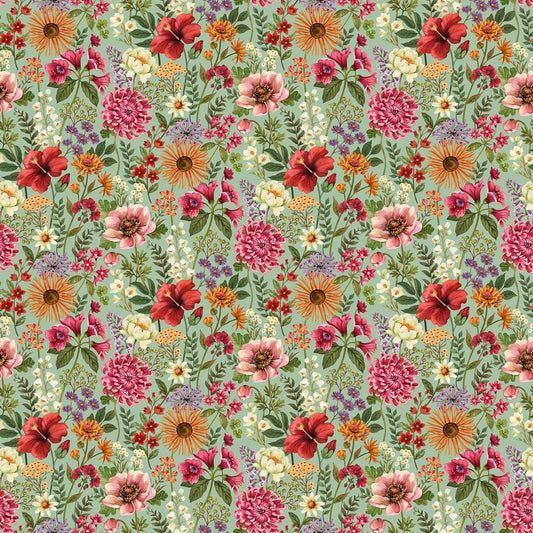 Botanica - Packed Floral in Seafoam - Deborah Edwards & Kathryn Christenson - Northcott (Pre-order: Jan 2027)