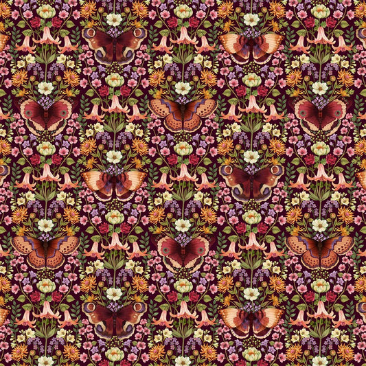 Botanica - Butterfly Damask in Maroon - Deborah Edwards & Kathryn Christenson - Northcott (Pre-order: Jan 2027)
