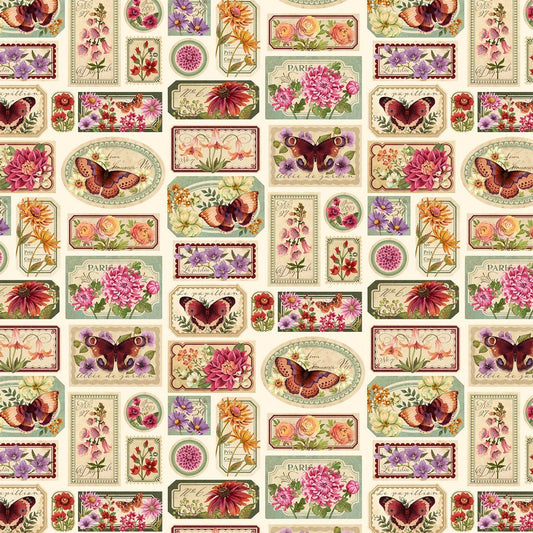 Botanica - Stamps in Beige - Deborah Edwards & Kathryn Christenson - Northcott (Pre-order: Jan 2027)