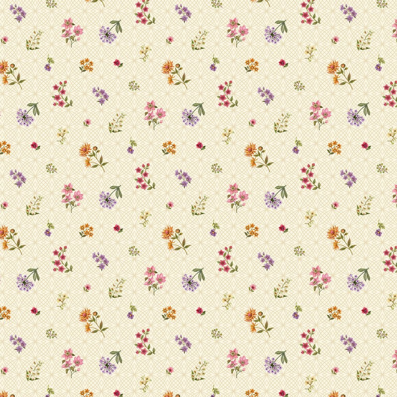 Botanica - Tossed Floral in Beige - Deborah Edwards & Kathryn Christenson - Northcott (Pre-order: Jan 2027)