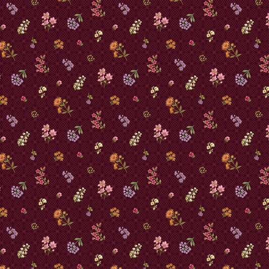 Botanica - Tossed Floral in Maroon - Deborah Edwards & Kathryn Christenson - Northcott (Pre-order: Jan 2027)