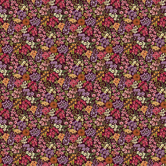 Botanica - Small Packed Floral in Maroon - Deborah Edwards & Kathryn Christenson - Northcott (Pre-order: Jan 2027)