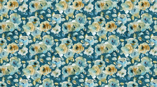 Bloomsbury - Fancy Floral in Dark Blue - Deborah Edwards & Melanie Samra - Northcott (Pre-order: Feb 2027)