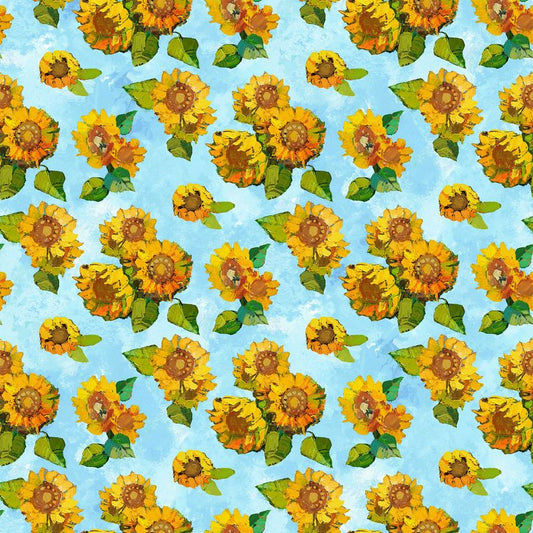 Sunny Day - Sunflower Toss in Light Blue - Iosif Derecichei - Northcott (Pre-order: Apr 2027)