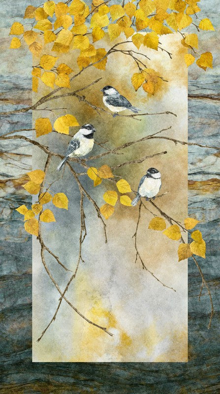 Evening Song - Chickadee PANEL in Dark Blue - Linda Ludovico - Northcott (Pre-order: Jan 2027)
