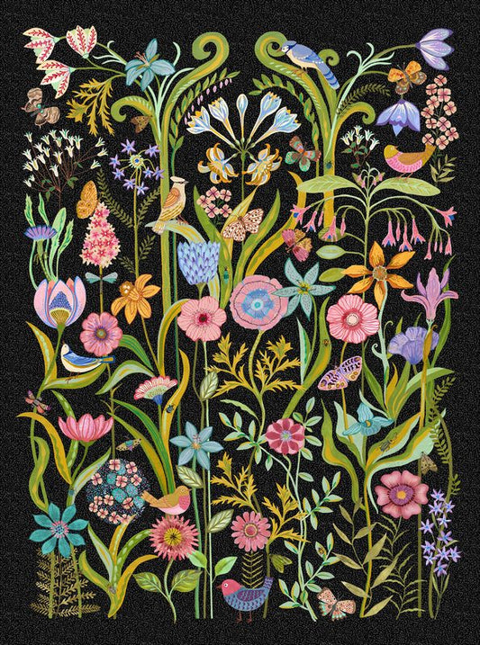 Bugs & Blooms - PANEL in Black - Pat Scheurich - Northcott (Pre-order: May 2027)