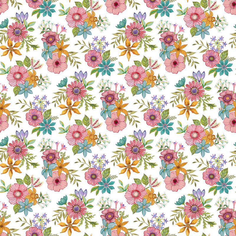 Bugs & Blooms - Medium Floral in White - Pat Scheurich - Northcott (Pre-order: May 2027)