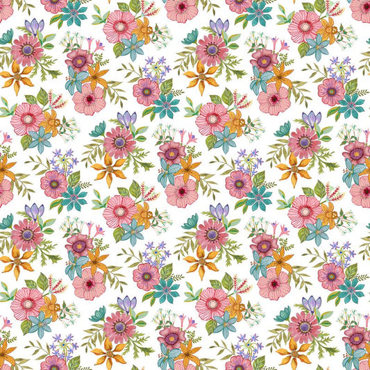 Bugs & Blooms - Medium Floral in White - Pat Scheurich - Northcott (Pre-order: May 2027)