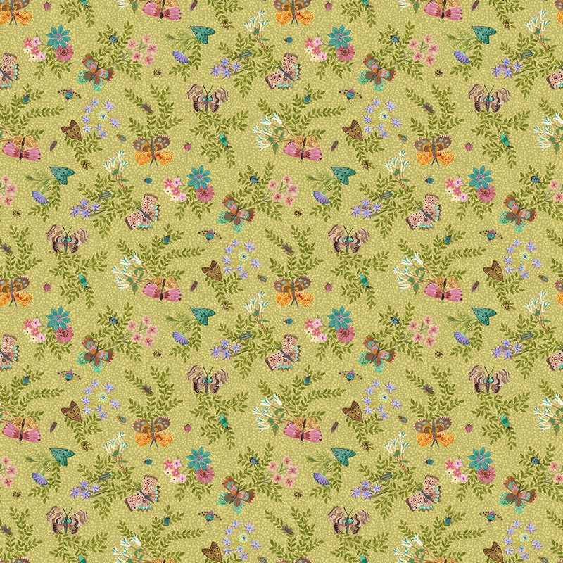 Bugs & Blooms - Small Floral in Light Olive - Pat Scheurich - Northcott (Pre-order: May 2027)