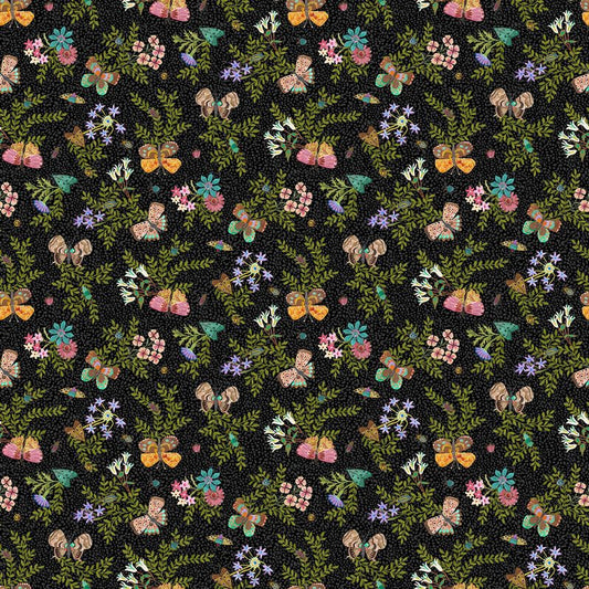 Bugs & Blooms - Small Floral in Black - Pat Scheurich - Northcott (Pre-order: May 2027)