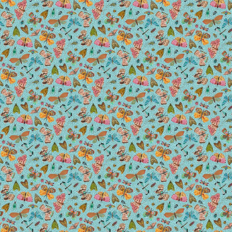 Bugs & Blooms - Butterflies in Light Teal - Pat Scheurich - Northcott (Pre-order: May 2027)