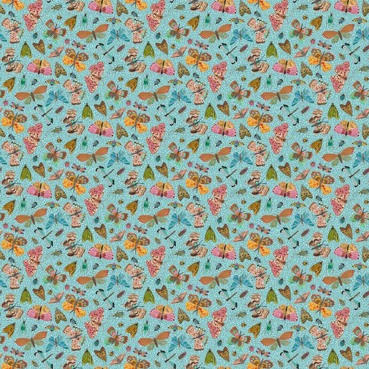 Bugs & Blooms - Butterflies in Light Teal - Pat Scheurich - Northcott (Pre-order: May 2027)