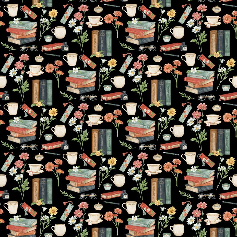 Favorite Things - Books & Flowers in Black - Deborah Edwards - Northcott (Pre-order: Jun 2027)