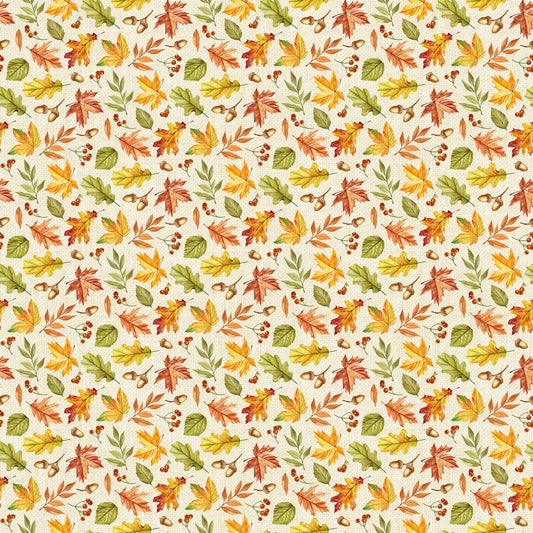Thankful & Blessed - Tossed Leaves in Beige - Deborah Edwards - Northcott (Pre-order: Apr 2027)