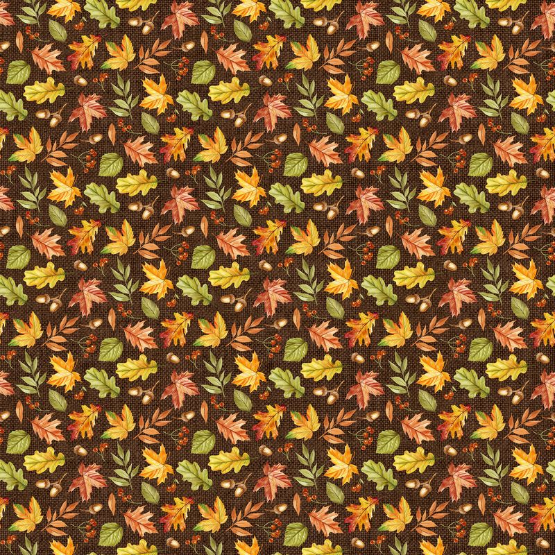 Thankful & Blessed - Tossed Leaves in Brown - Deborah Edwards - Northcott (Pre-order: Apr 2027)