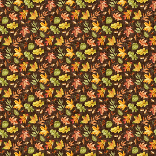 Thankful & Blessed - Tossed Leaves in Brown - Deborah Edwards - Northcott (Pre-order: Apr 2027)