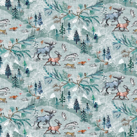 Snowdrift - Snow Scene in Mint - Esther Fallon Lou - FIGO (Northcott) (Pre-order: Aug 2026) - Dinkydoo Fabrics