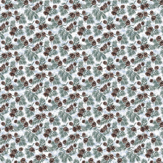 Winter Jays FLANNEL - Pine Cones in Pale Blue - Art Brand Holdings - Northcott (Pre-order: July 2024)