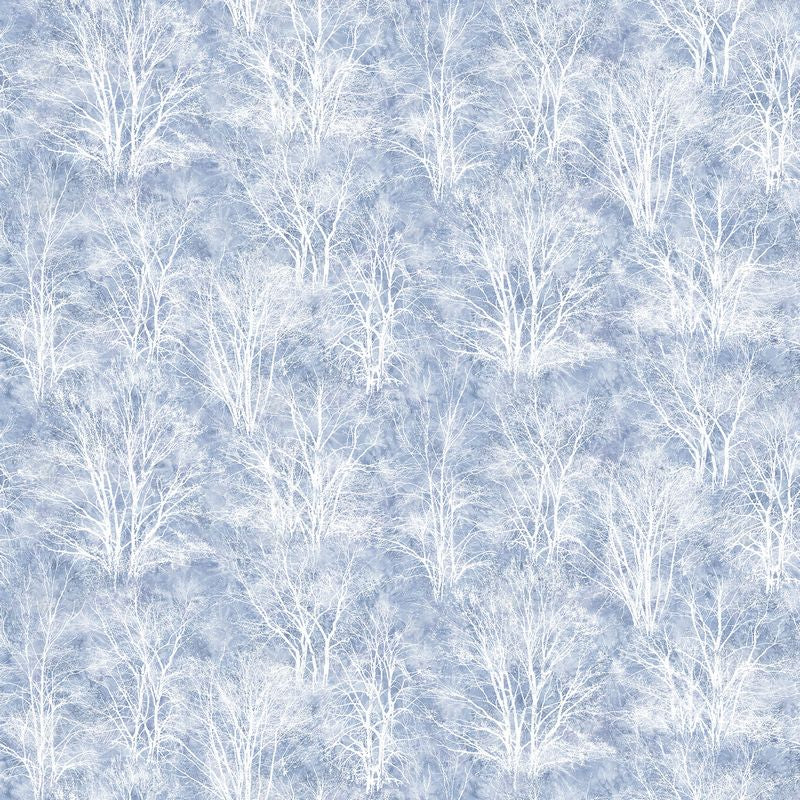 Winter Jays FLANNEL - White Trees in Medium Blue - Art Brand Holdings - Northcott (Pre-order: July 2024)