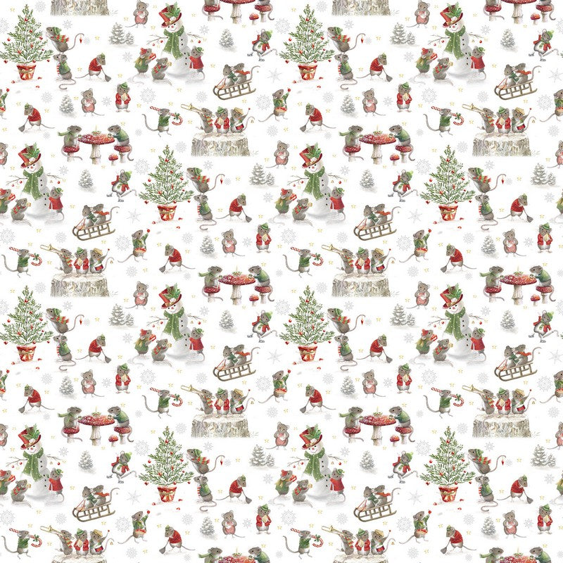 A Christmas Mouse FLANNEL - Mouse Scenic in White Multi - Sarah Summers - Northcott