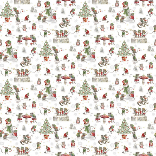 A Christmas Mouse FLANNEL - Mouse Scenic in White Multi - Sarah Summers - Northcott
