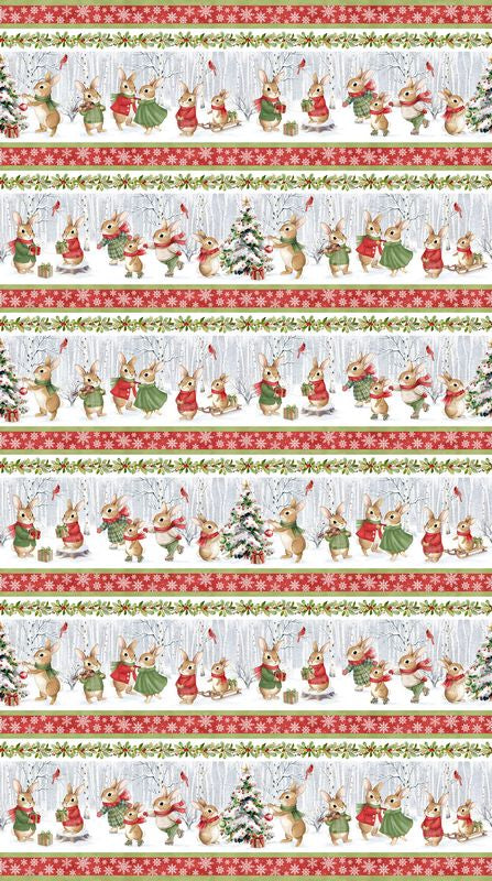 Briarwood Christmas FLANNEL - Border Stripe in White - Deborah Edwards - Northcott (Pre-order: Jun 2027)