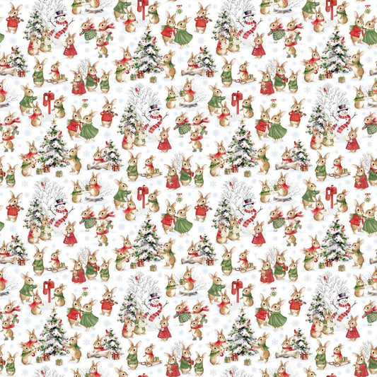 Briarwood Christmas FLANNEL - Rabbit Scenic in White - Deborah Edwards - Northcott (Pre-order: Jun 2027)