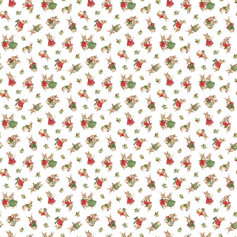 Briarwood Christmas FLANNEL - Rabbit Toss in White - Deborah Edwards - Northcott (Pre-order: Jun 2027)