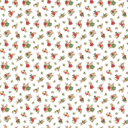Briarwood Christmas FLANNEL - Rabbit Toss in White - Deborah Edwards - Northcott (Pre-order: Jun 2027)