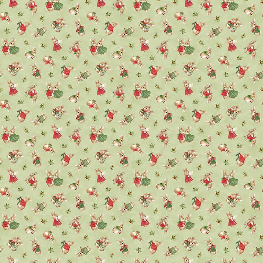 Briarwood Christmas FLANNEL - Rabbit Toss in Green - Deborah Edwards - Northcott (Pre-order: Jun 2027)
