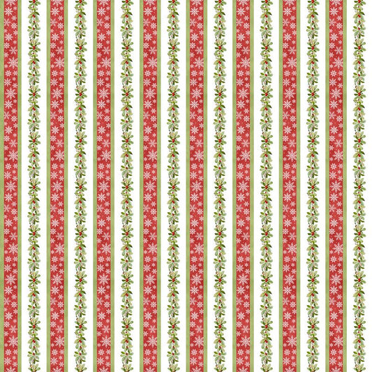 Briarwood Christmas FLANNEL - Small Stripe in White - Deborah Edwards - Northcott (Pre-order: Jun 2027)