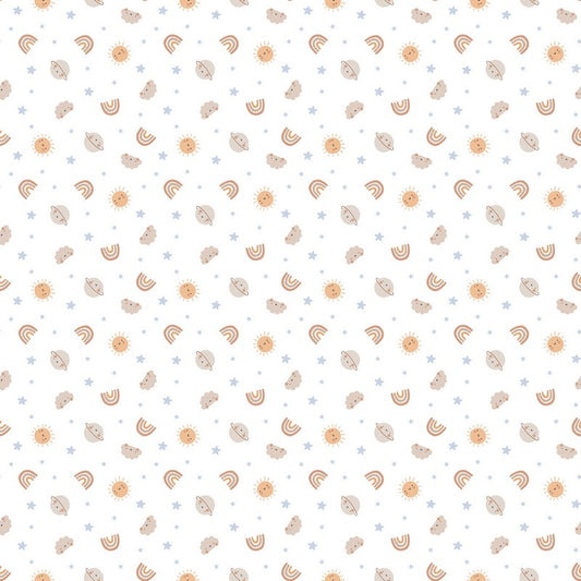To The Moon FLANNEL - Sun in White - FIGO Studio (Northcott) (Pre-order: June 2027)