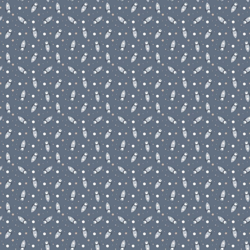 To The Moon FLANNEL - Rockets in Denim - FIGO Studio (Northcott) (Pre-order: June 2027)