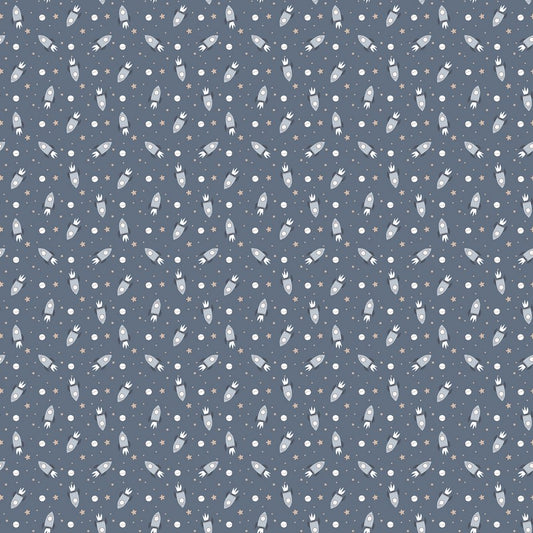 To The Moon FLANNEL - Rockets in Denim - FIGO Studio (Northcott) (Pre-order: June 2027)