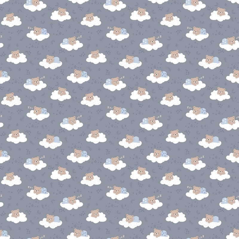 To The Moon FLANNEL - Sleepy Bears in Denim - FIGO Studio (Northcott) (Pre-order: June 2027)