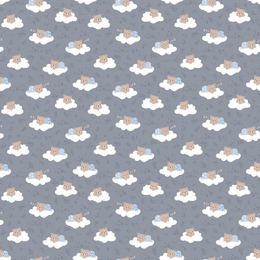 To The Moon FLANNEL - Sleepy Bears in Denim - FIGO Studio (Northcott) (Pre-order: June 2027)