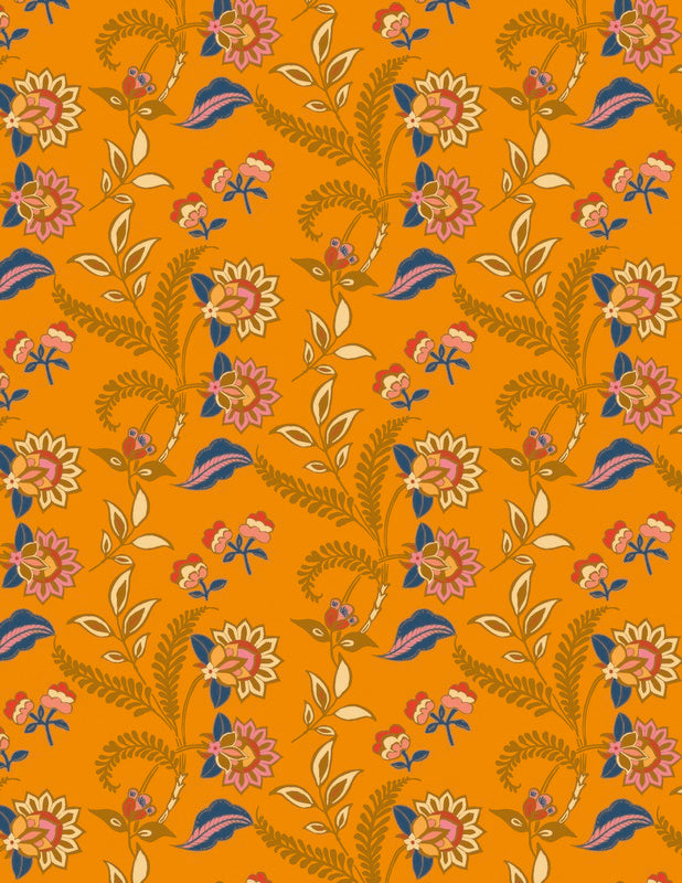 The Flower Fields - Treillage Gilt - Maureen Cracknell - Art Gallery Fabrics