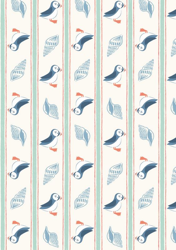 Seas The Day - Puffin Stripe in White - Lewis & Irene