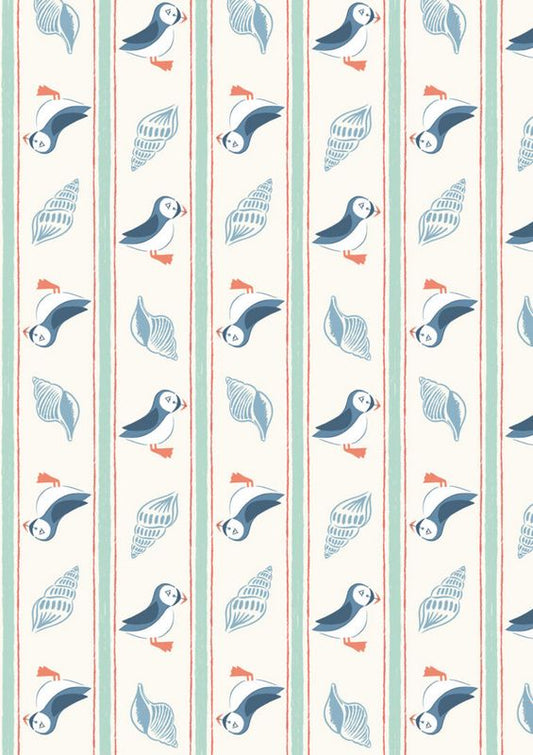 Seas The Day - Puffin Stripe in White - Lewis & Irene