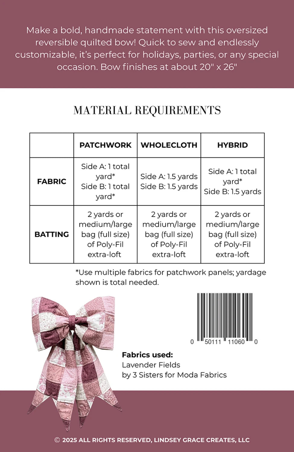 The Big Giant Quilted Bow Pattern - Lindsey Grace (Pre-order: Sept 2026)