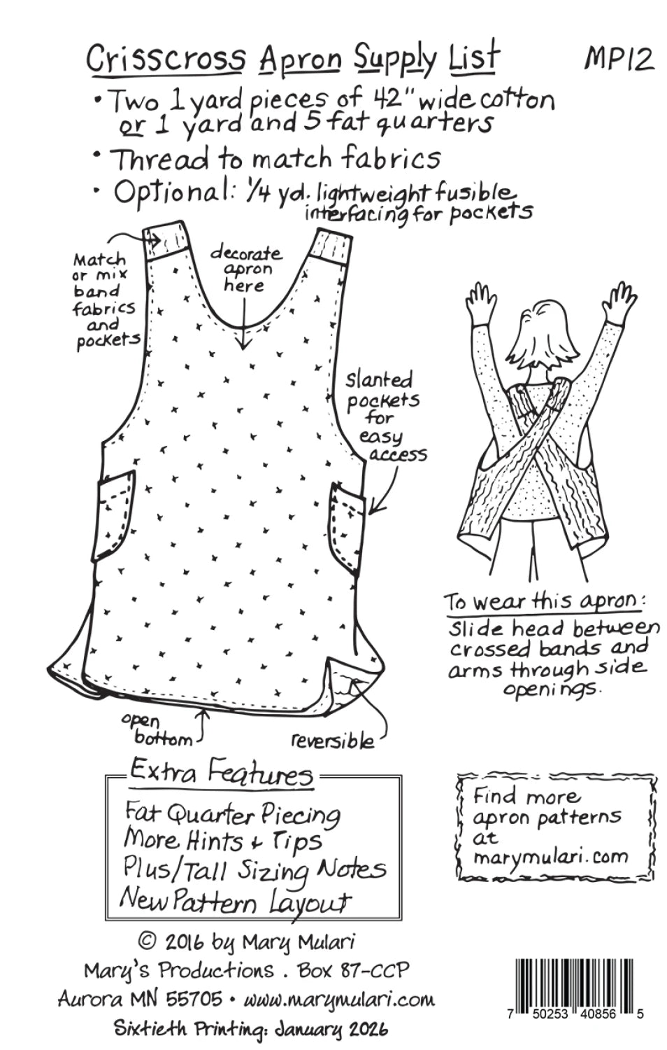 Crisscross Apron Pattern - Mary Mulari (Pre-order: Sept 2026)