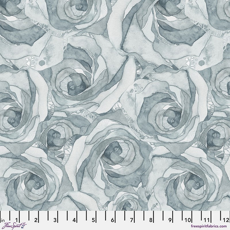 Brushstrokes - Organic Roses in Silver Blue - Shell Rummel - Free Spirit (Pre-order: Aug 2024)