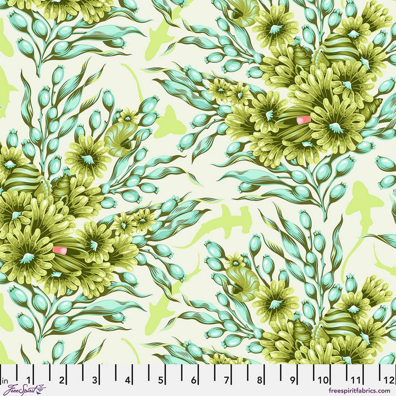 Floral Reef - Shadow Sharks in Seagrass - Tula Pink - Free Spirit (Pre-order: May 2026) - Dinkydoo Fabrics