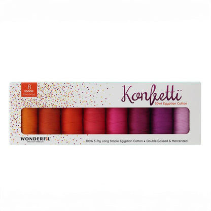 Konfetti 8 Pack - Peony Blooms - Cotton 50wt 547yd (500m) - WonderFil Specialty Threads (Pre-order: Jan 2026)