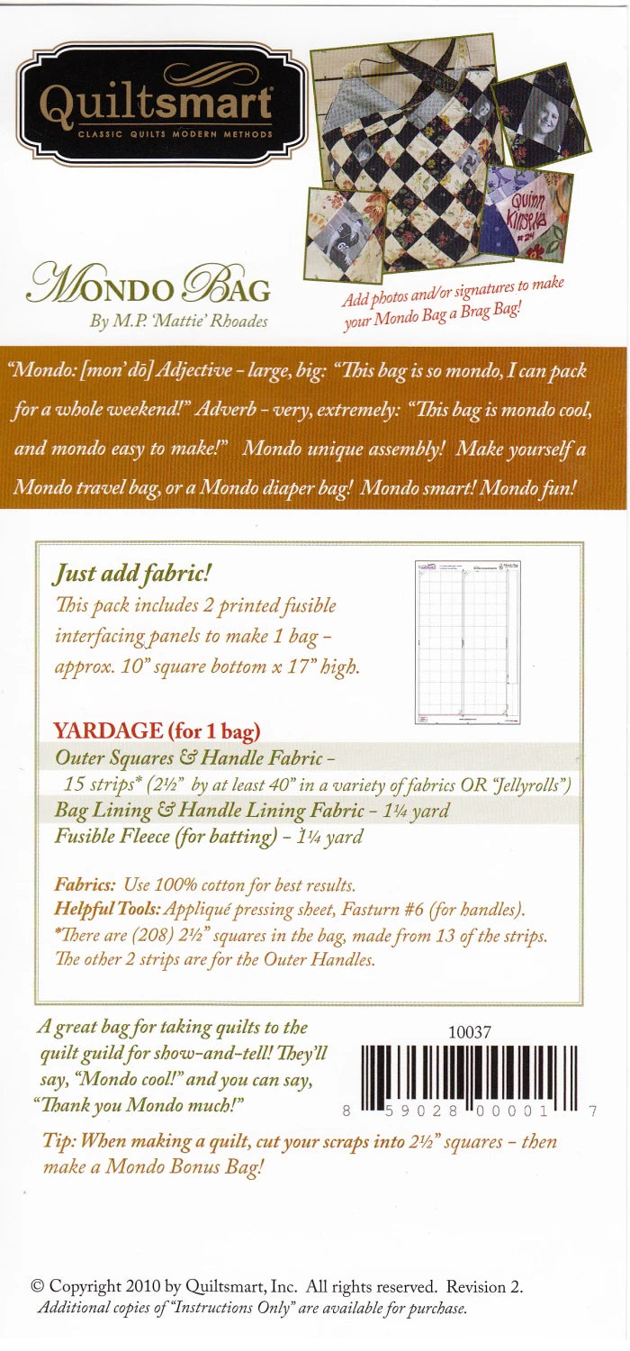 Mondo Bag Fun Pak Pattern (With Fusible Interfacing Panels) - Quiltsmart (Pre-order: Sept 2026)