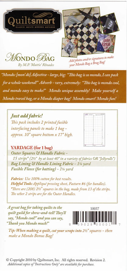 Mondo Bag Fun Pak Pattern (With Fusible Interfacing Panels) - Quiltsmart (Pre-order: Sept 2026)