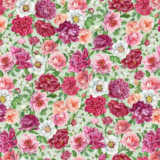 Blush (Cotton Sateen) - Packed Floral in Green Multi - Michel Design Works - Northcott
