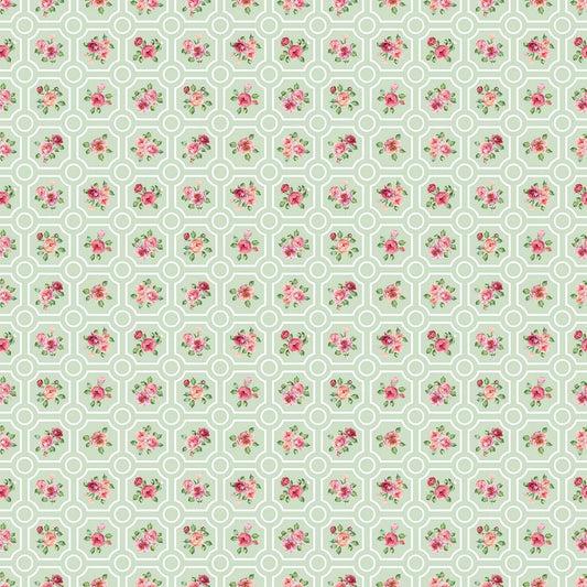 Blush (Cotton Sateen) - Floral Grid in Green Multi - Michel Design Works - Northcott